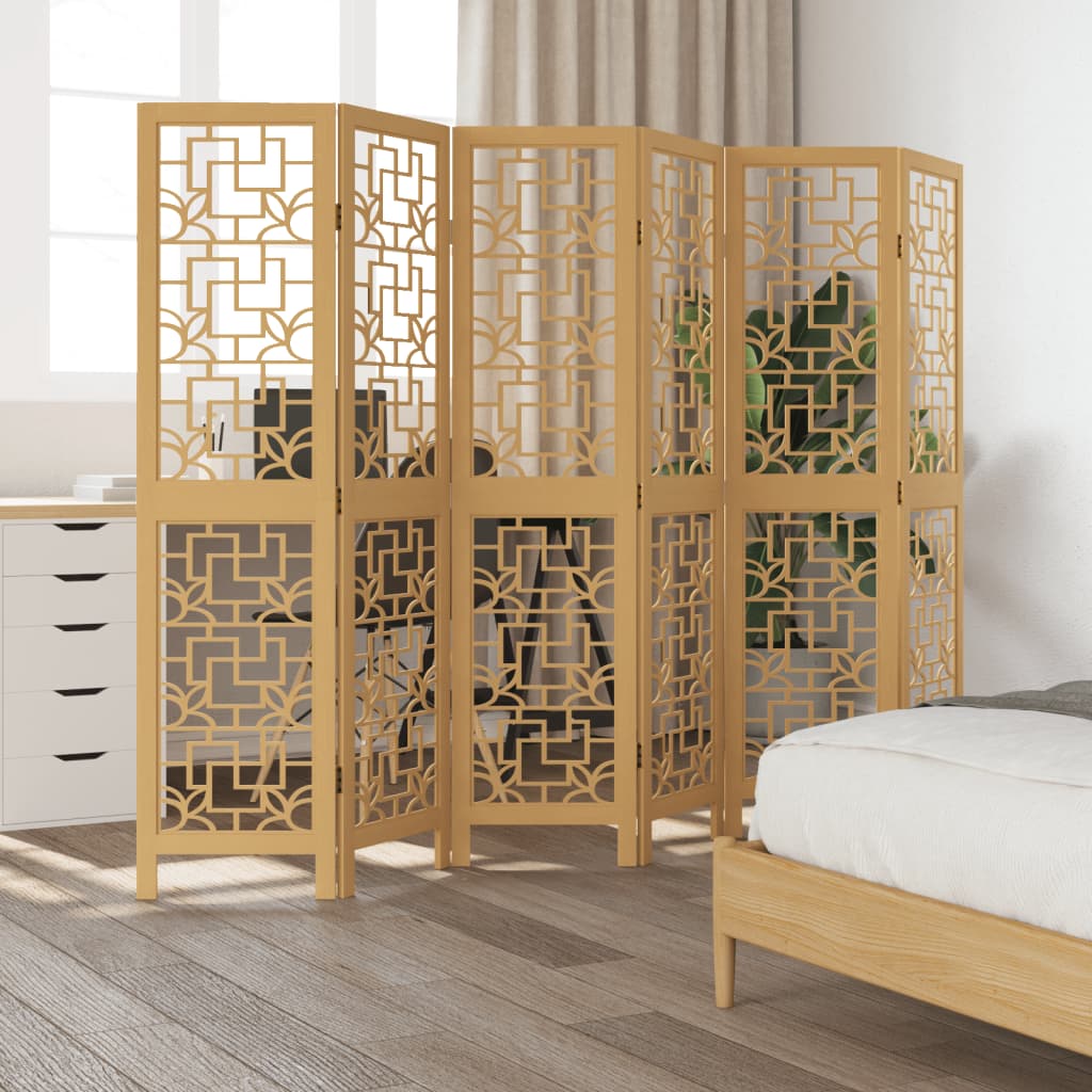 Room Divider 6 Panels Brown Solid Wood Paulownia